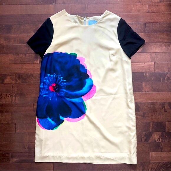 CECE Cynthia Steffe Yellow Kayte Floral Graphic Shift Mini Dress Size 12 - Picture 2 of 10